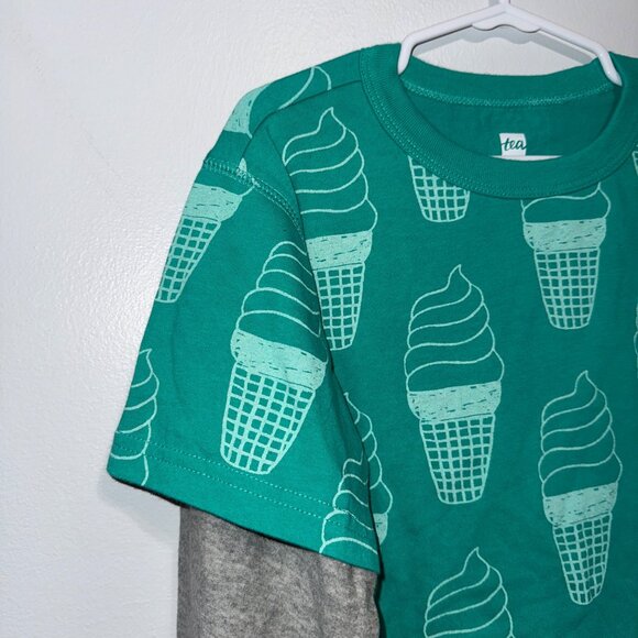 Green Ice Cream Cone Print Long Sleeve Layered Tee By Tea Collection Size 8 Boys - Picture 3 of 5